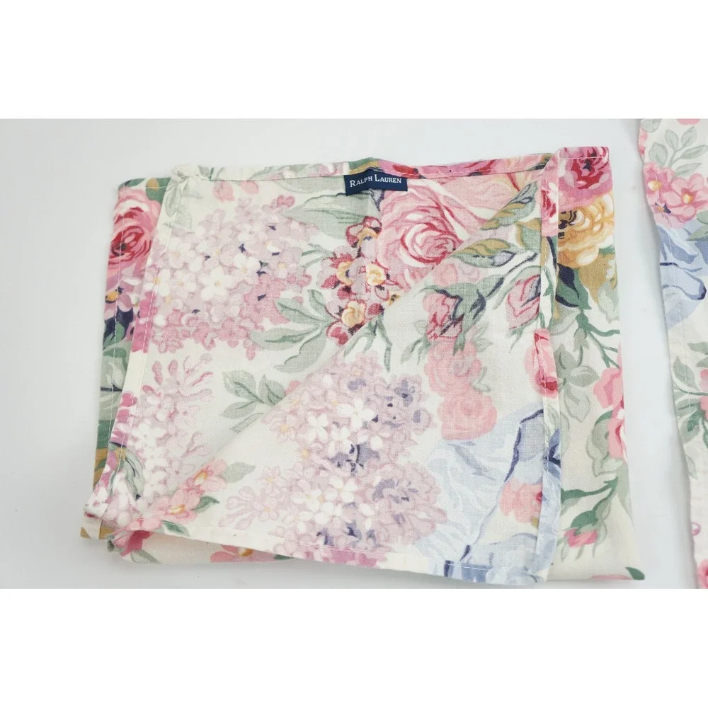 Ralph Lauren Napkins Set of 4 Floral Rose Pink Yellow Blue Cotton Excellent